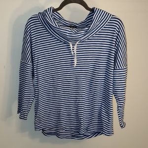 Jones New York 3/4 sleeve blue &white cowl neck XL